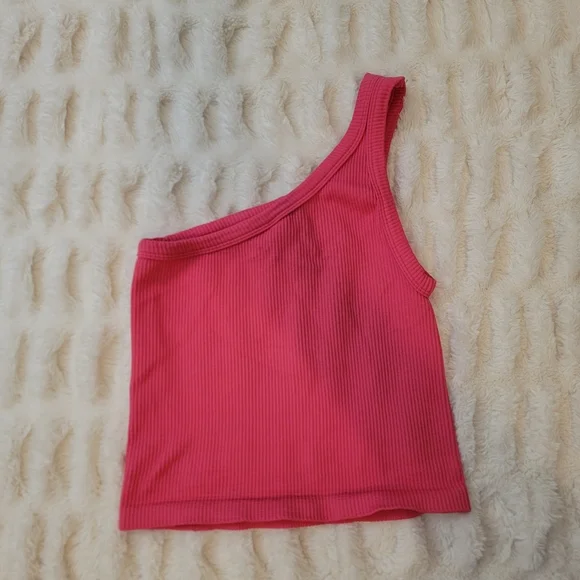 Nikibiki One-Shoulder Ribbed Crop Top in Pink - Picture 2 of 3